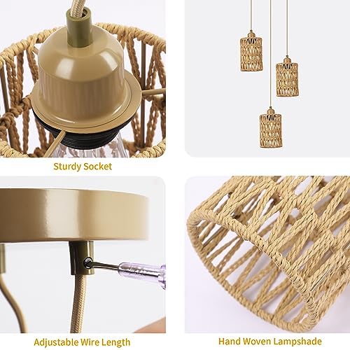 FORCOSO 3-Light Rattan Pendant Light – Boho Handwoven Hanging Ceiling Lamp