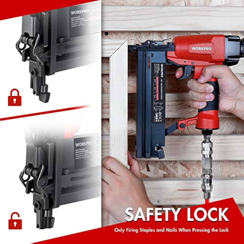 WORKPRO 2-in-1 Air Brad Nailer & Stapler | 18G Pneumatic Aluminum Gun