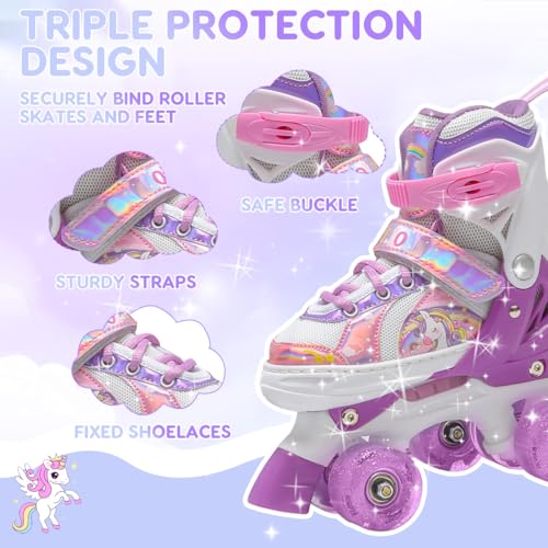 OLYSPM Kids Roller Skates – 4 Sizes Adjustable Quad Skates with LED Wheels
