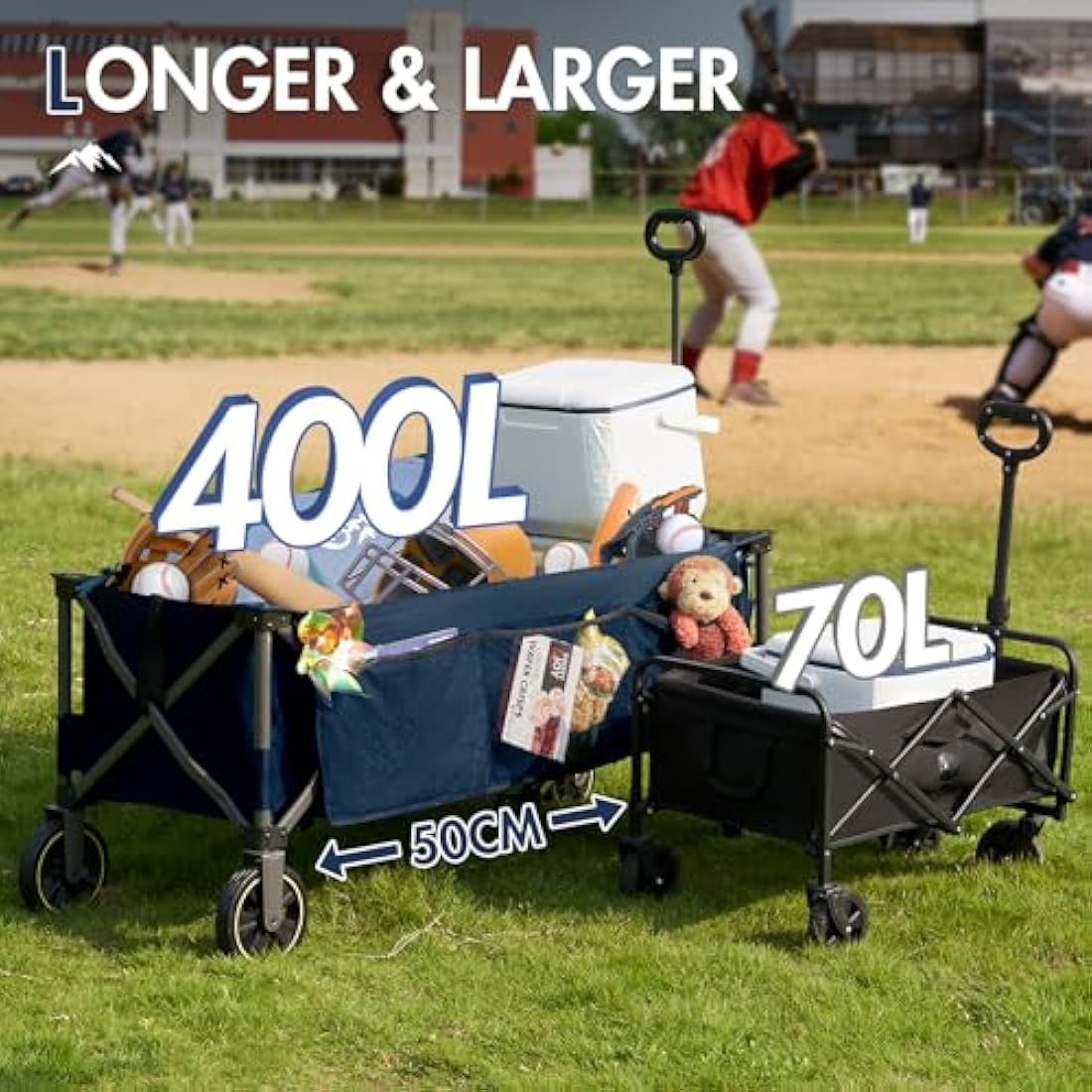 Portal 400L Heavy Duty Camping Trolley – 130cm Extended Folding Beach Wagon