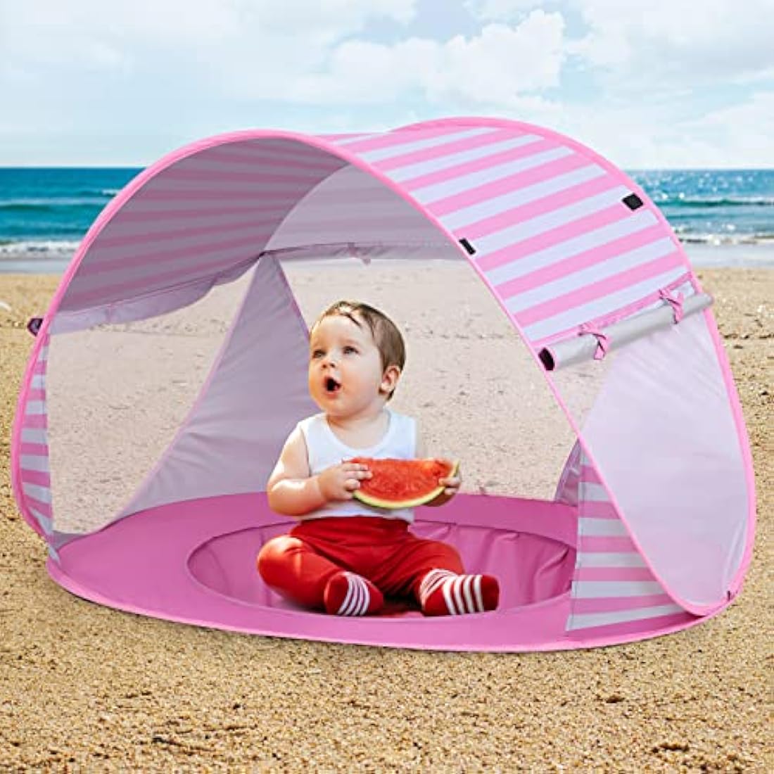 Baby Beach Tent – Pop Up Sun Shelter with Mini Pool, Pink