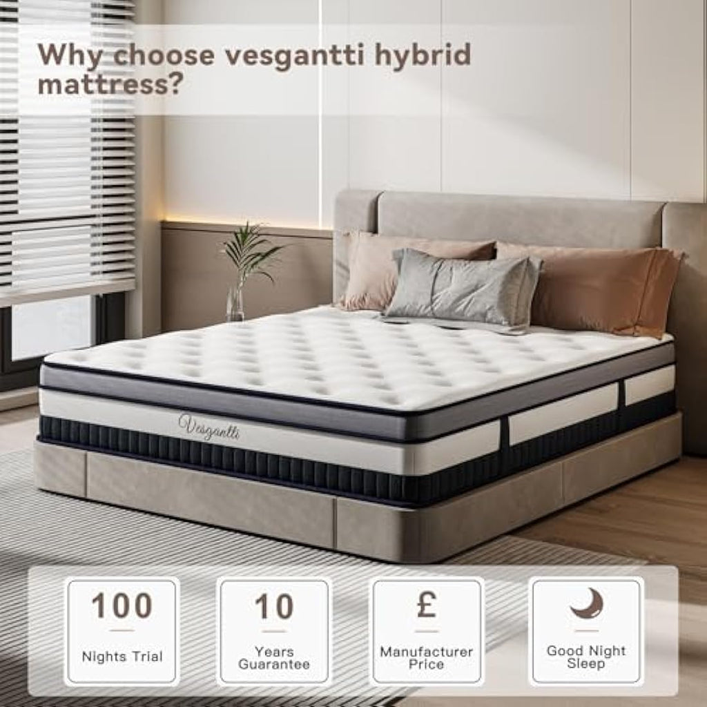 Vesgantti 3FT Single Pocket Sprung Mattress | 11 Inch Hybrid Box Top