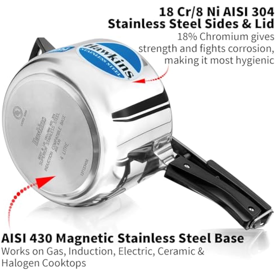 Hawkins Stainless Steel Pressure Cooker – 4 Litre Silver Pot