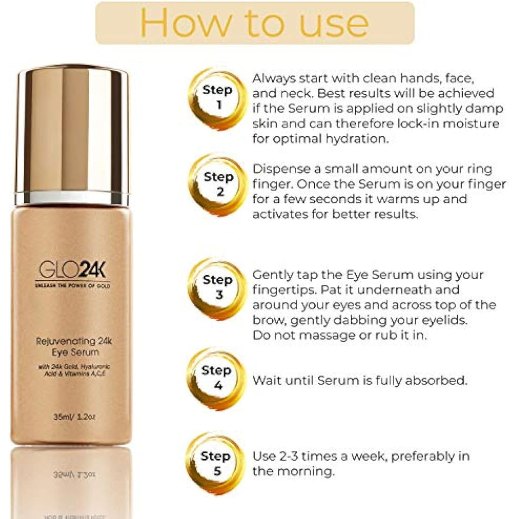 GLO24K 24k Gold Eye Serum – Anti-Aging with Hyaluronic Acid & Vitamins