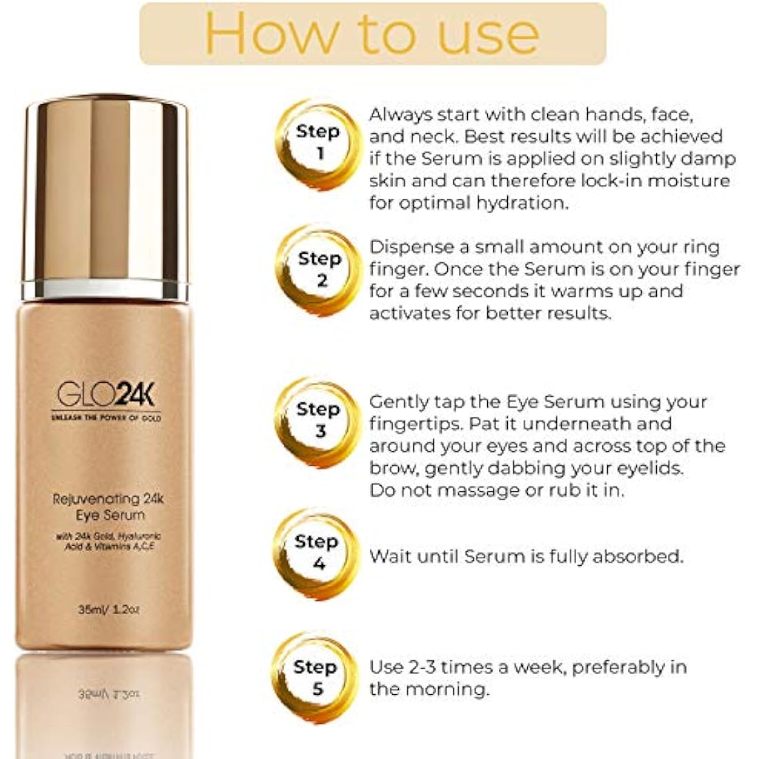 GLO24K 24k Gold Eye Serum – Anti-Aging with Hyaluronic Acid & Vitamins