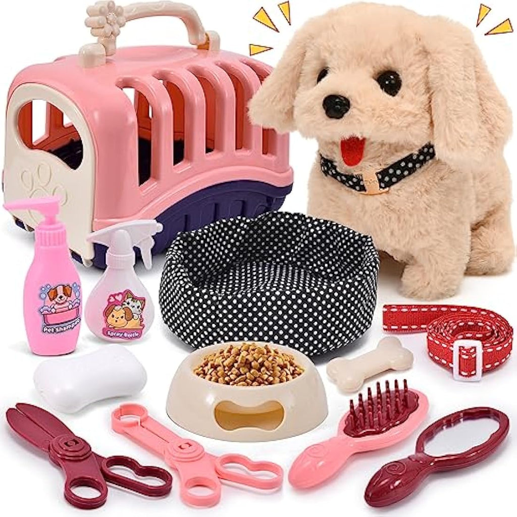 Tacobear Interactive Plush Puppy Toy – 13-Piece Pet Grooming Playset
