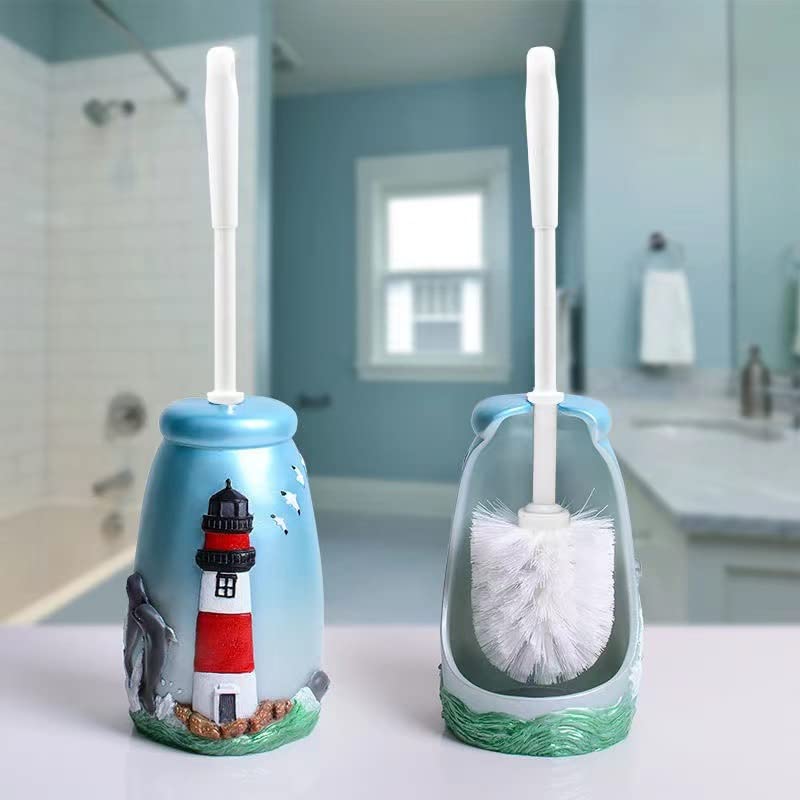 Cartoon Lighthouse Resin Toilet Brush and Holder Set – Blue