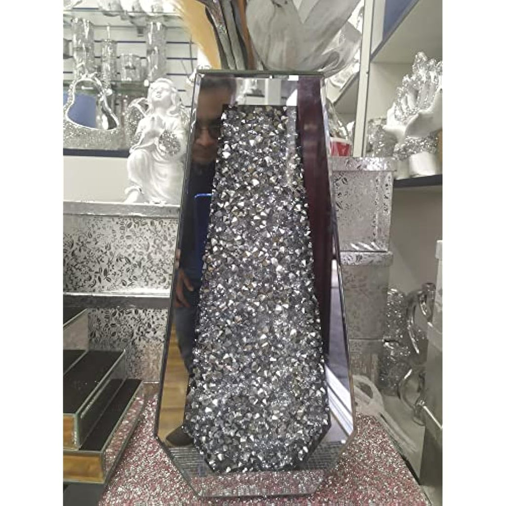 Jolof Store Silver Crushed Diamond Mirrored Floor Vase – 40cm Sparkle