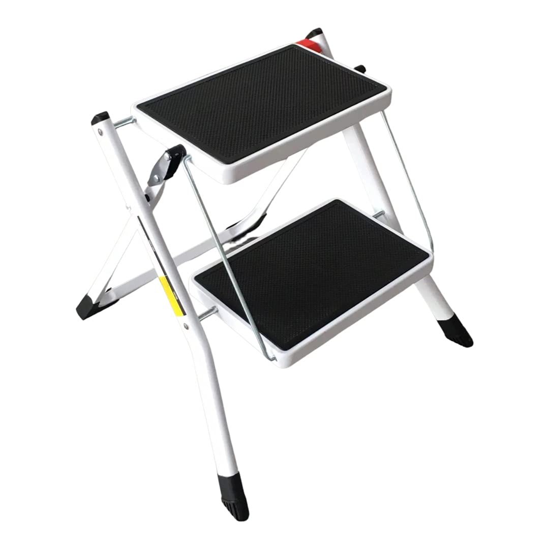 Requisite Needs 2 Step Ladder – Foldable Heavy Duty Steel Stool, Black