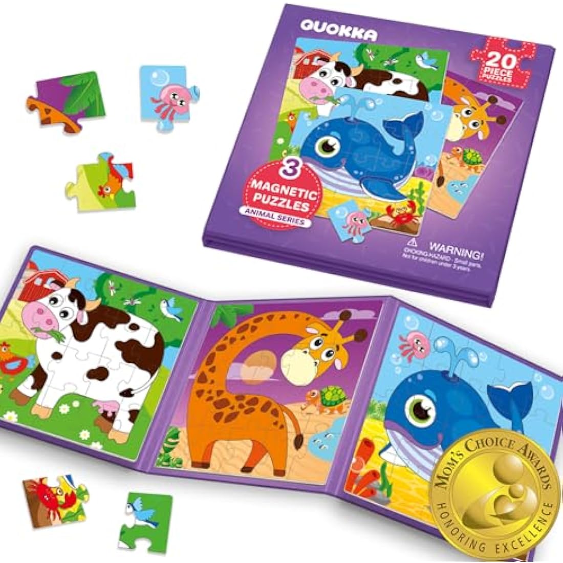 Quokka Magnetic Animal Puzzles - 20 Piece Travel Jigsaw Book for Toddlers
