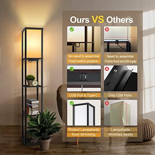 OUTON LED Floor Lamp with Shelves – Dimmable Light with USB Ports
