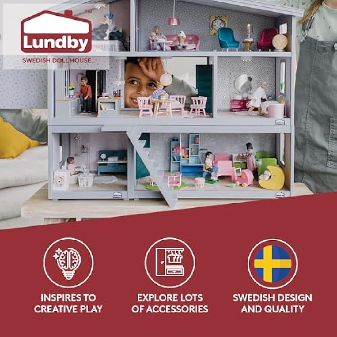 Lundby Expandable Modular Doll House – 2 Storey 4 Room Swedish Design