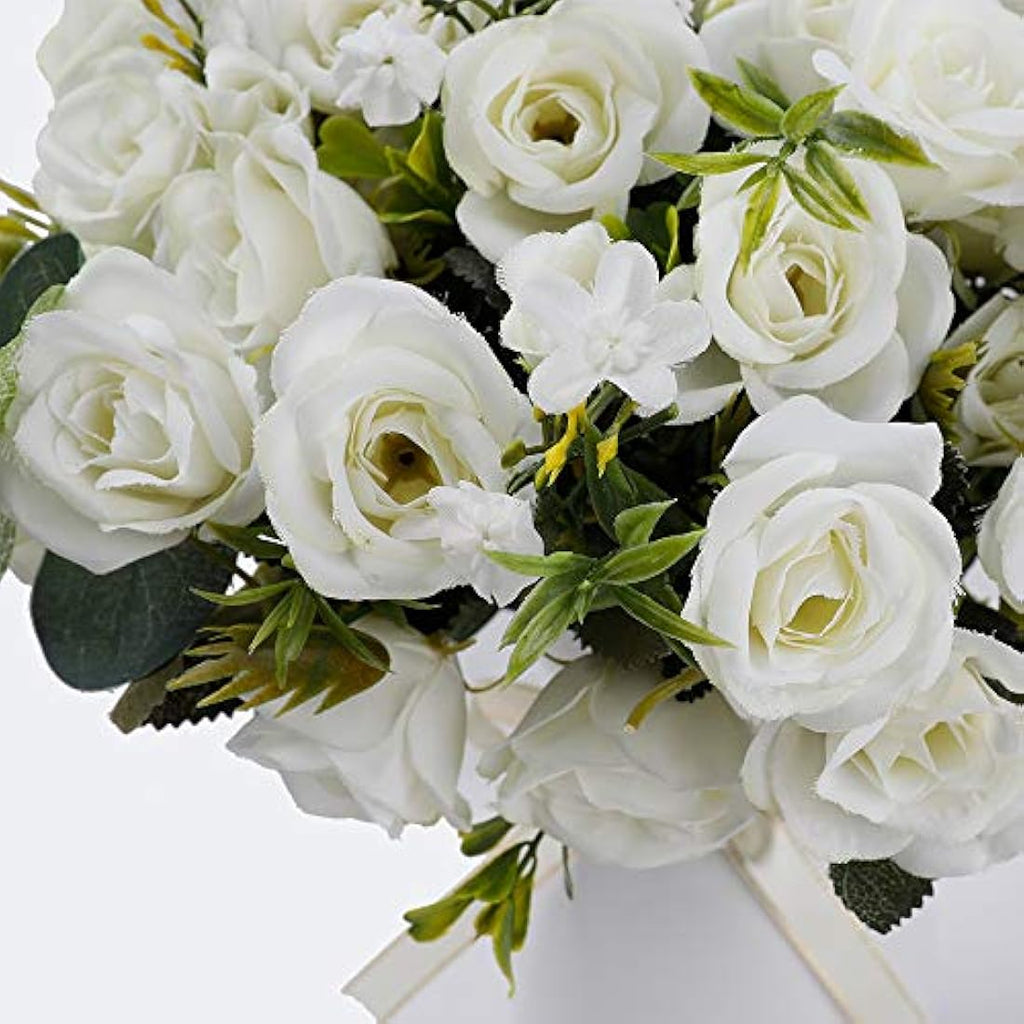 Jolof Store Artificial Silk Rose Arrangement with Ceramic Vase - White