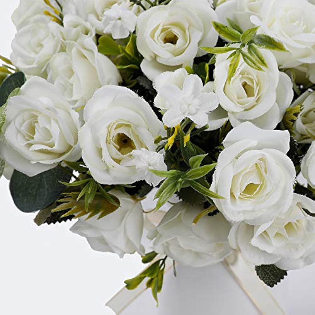 Jolof Store Artificial Silk Rose Arrangement with Ceramic Vase - White