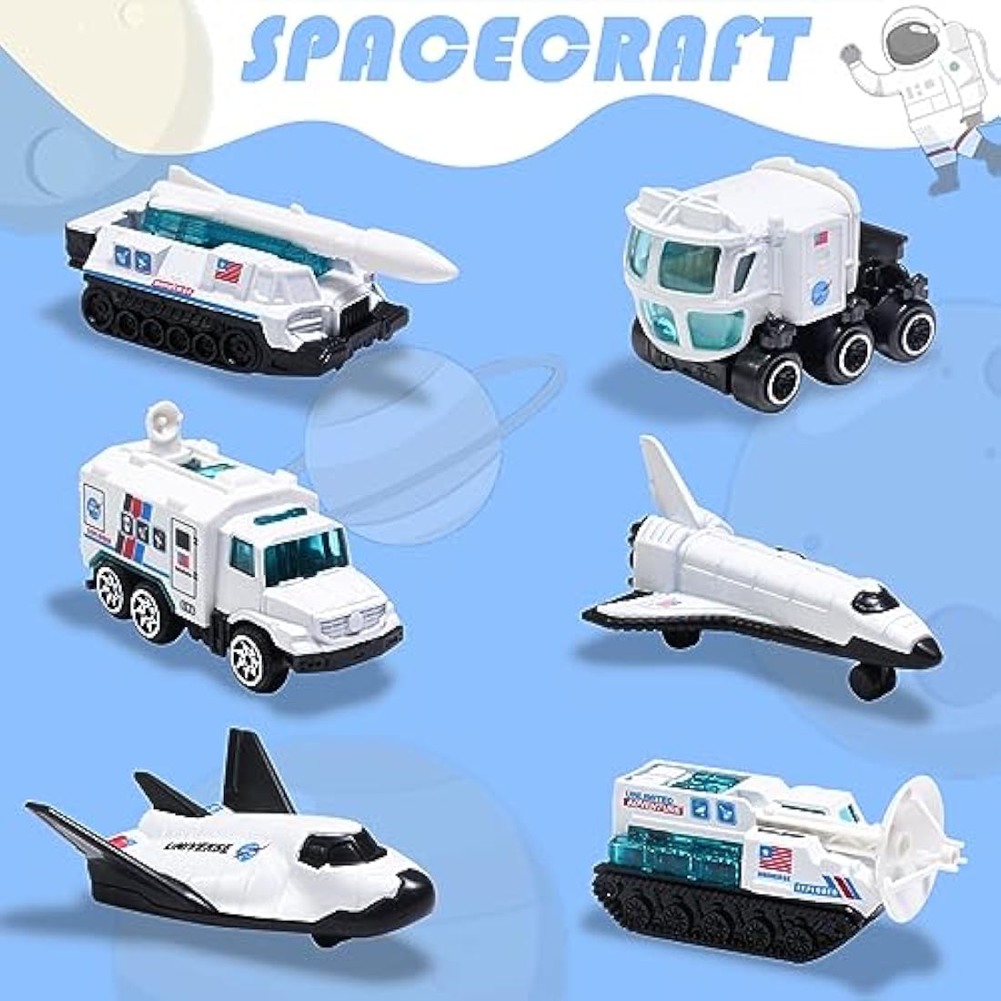 6-Piece Diecast Space Toy Set – Rocket Shuttle & Rover Fleet