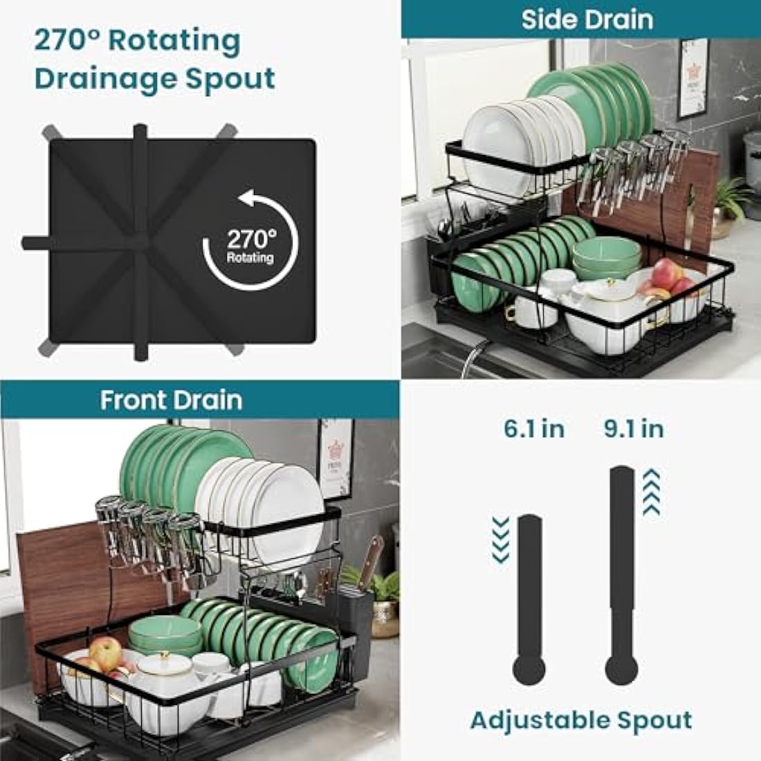 Prime Feel 2-Tier Dish Drying Rack – Rustproof Stainless Steel Kitchen Drainer