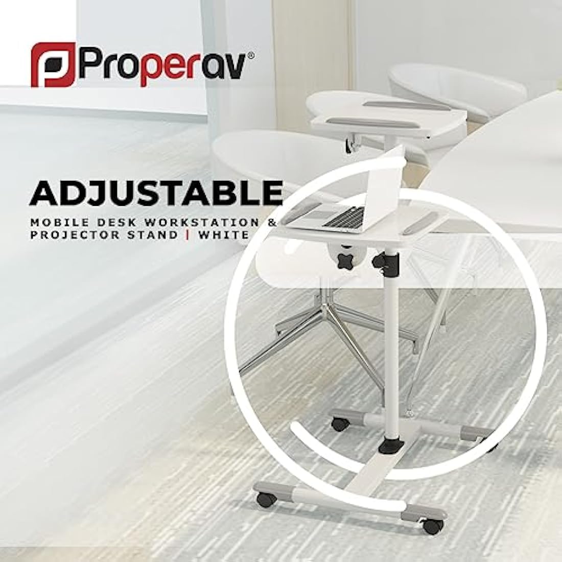 Properav Mobile Desk & Projector Trolley | Adjustable Height – White