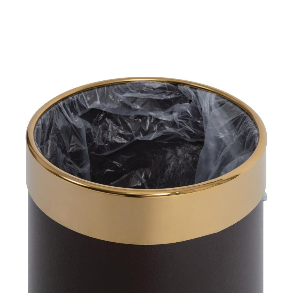 Bolero Leather Effect Waste Paper Bin with Gold Rim – Brown 280x224mm