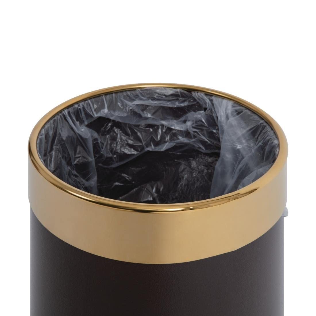 Bolero Leather Effect Waste Paper Bin with Gold Rim – Brown 280x224mm