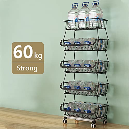 BRIAN & DANY 5-Tier Stackable Vegetable Storage Rack | Rolling Kitchen Cart