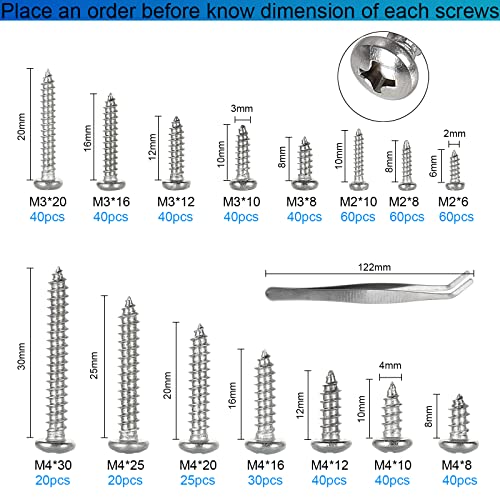 595Pcs 304 Stainless Steel Self Tapping Screws Assortment Kit