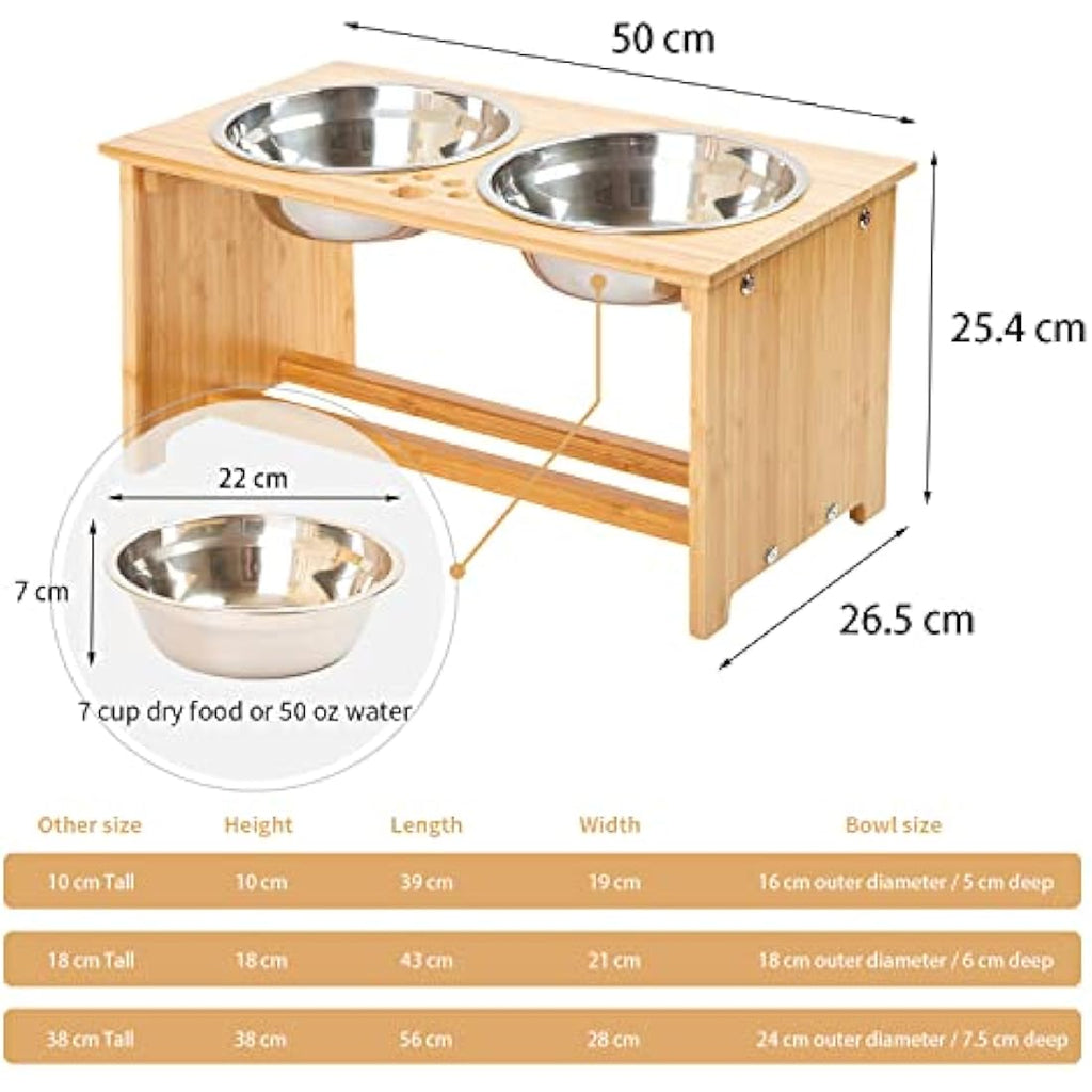 FOREYY Elevated Bamboo Dog Bowls | Raised Pet Feeder with Stainless Steel