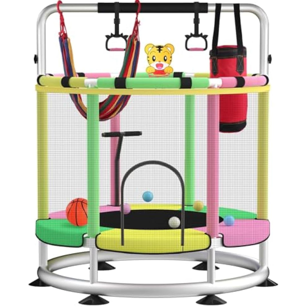 Kids Trampoline with Adjustable Gym Bar and Safety Net