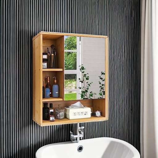 SMIBUY Bamboo Bathroom Mirror Cabinet | Wall Mounted Medicine Storage