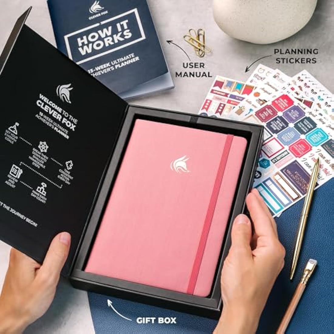 Clever Fox Goal Planner – Undated 90-Day Productivity Journal, Light Pink