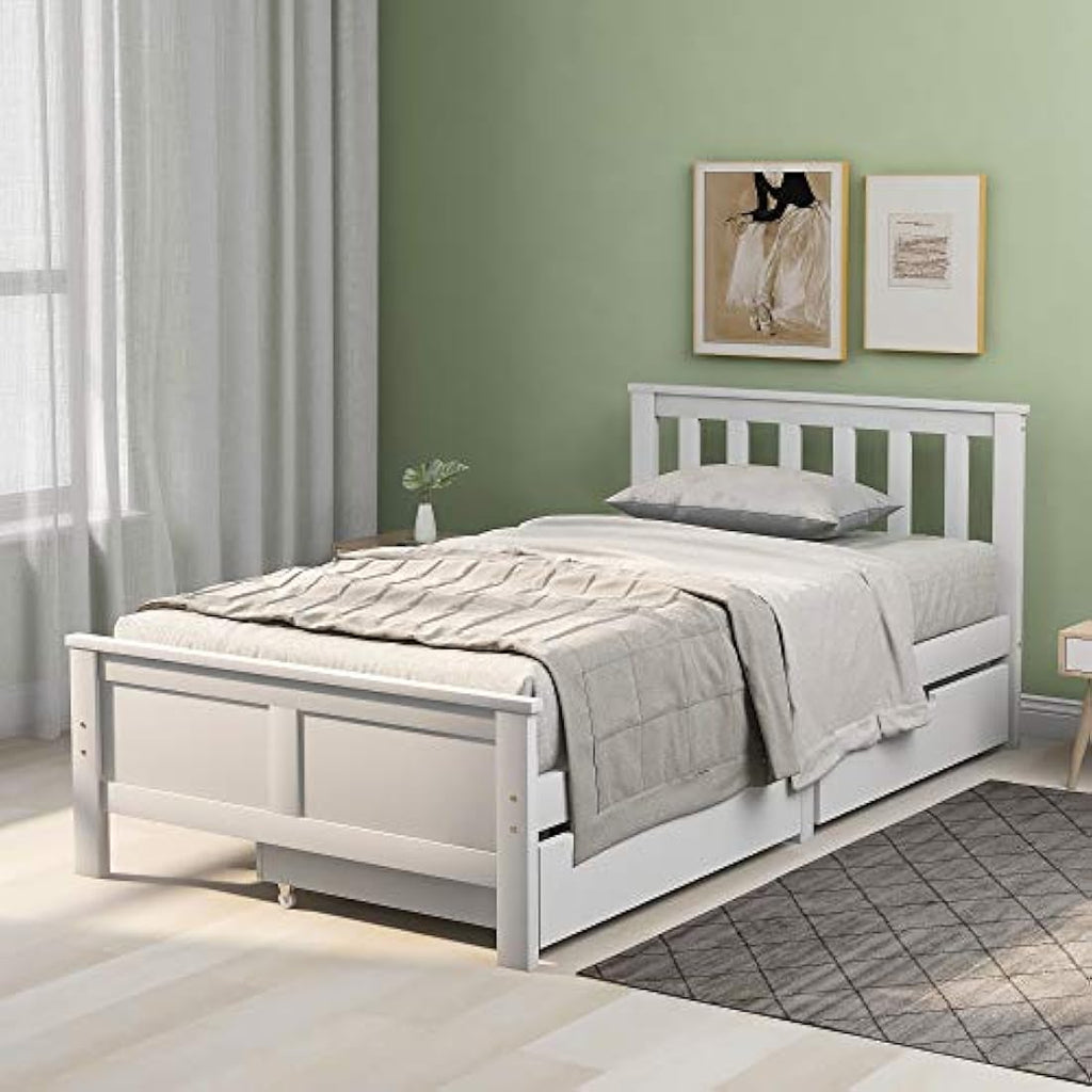 Jolof Store 3ft Single White Pine Storage Bed Frame with Drawers