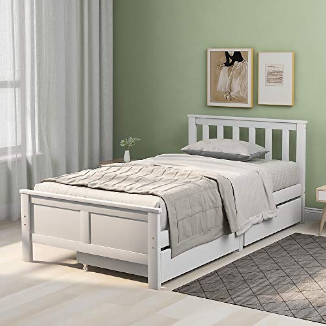 Jolof Store 3ft Single White Pine Storage Bed Frame with Drawers