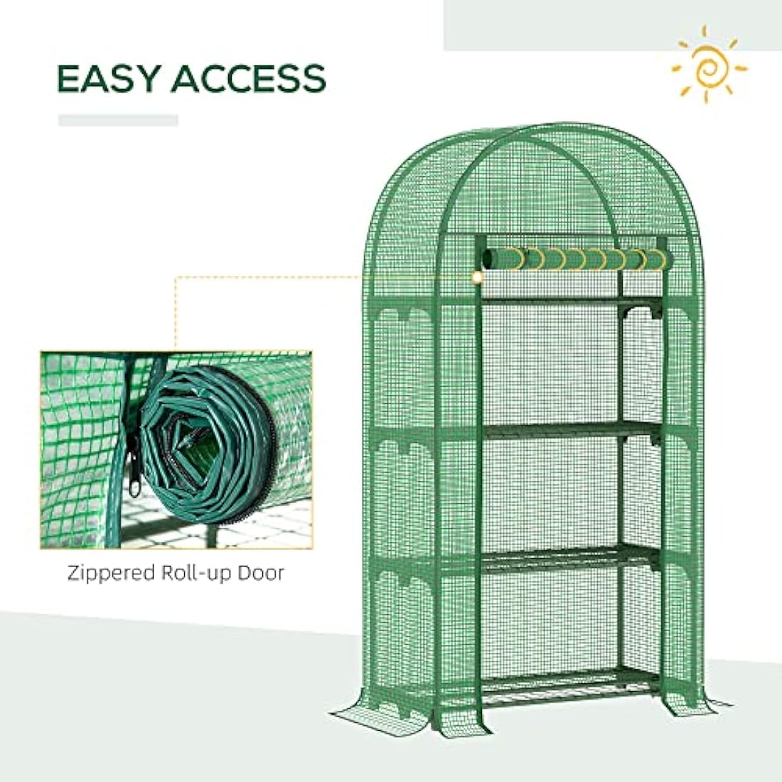 Outsunny 4 Tier Mini Greenhouse | Portable PE Plant House with Metal Shelves