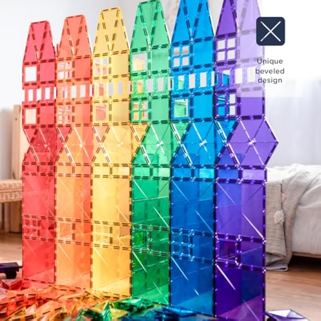 Connetix Rainbow Magnetic Tiles Mega Pack | 212 Piece STEM Building Set