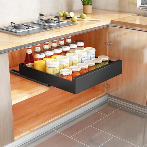 SAYZH Pull Out Cabinet Organizer | No-Drill Sliding Kitchen Drawer - Black