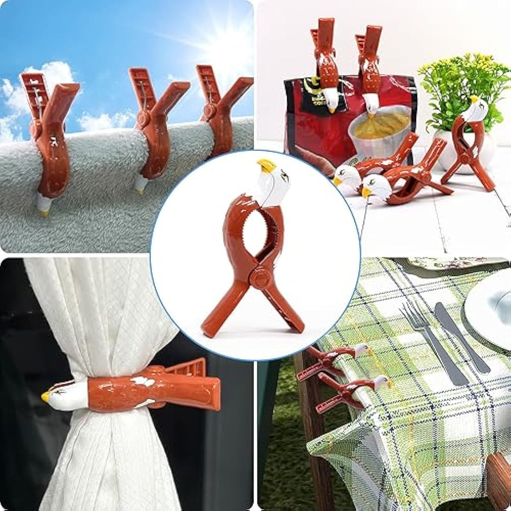 Beach Towel Clips – 6 Pcs Large Plastic Pool Chair Clamps, Brown