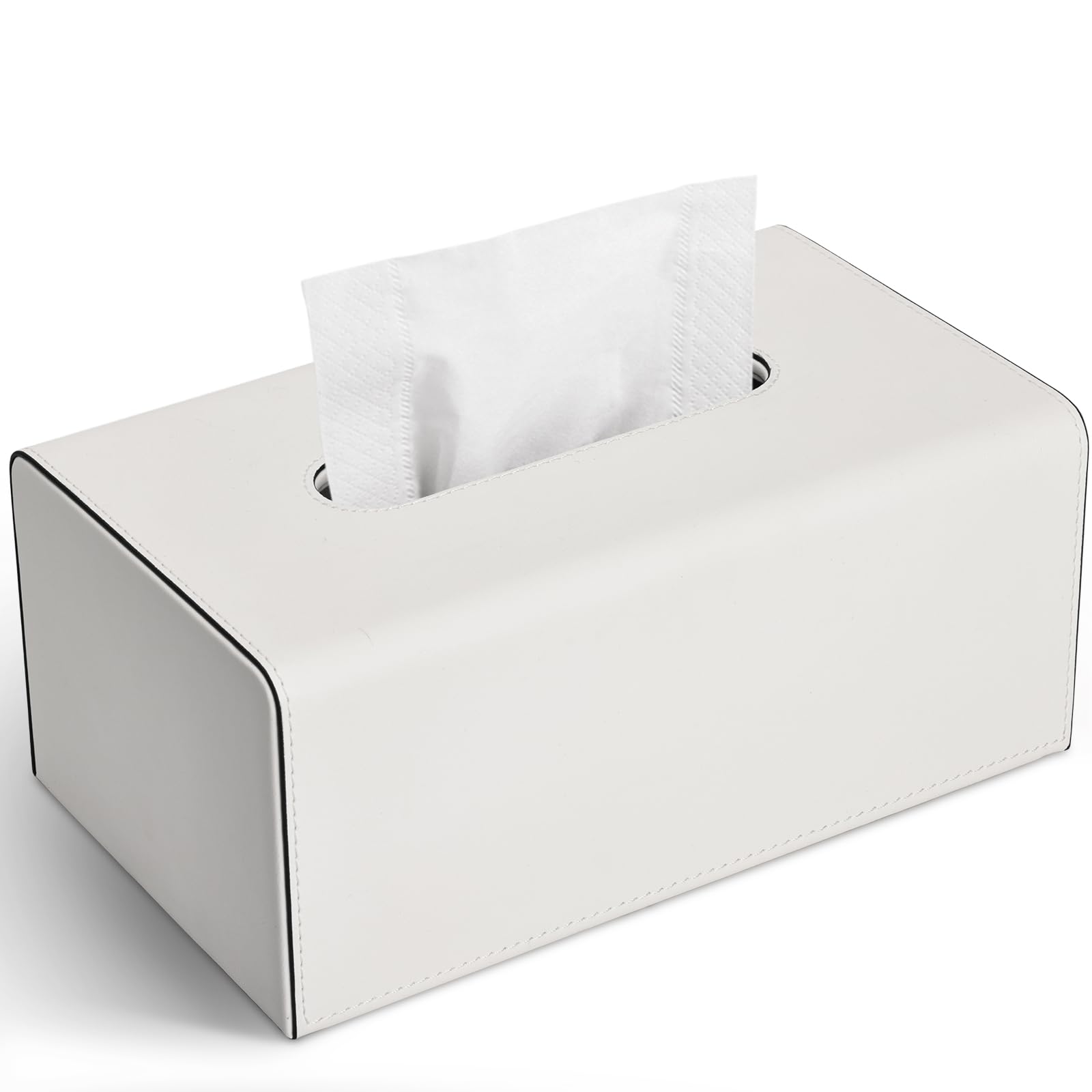 KINGFOM PU Leather Tissue Box Cover – White Rectangular Decorative Holder