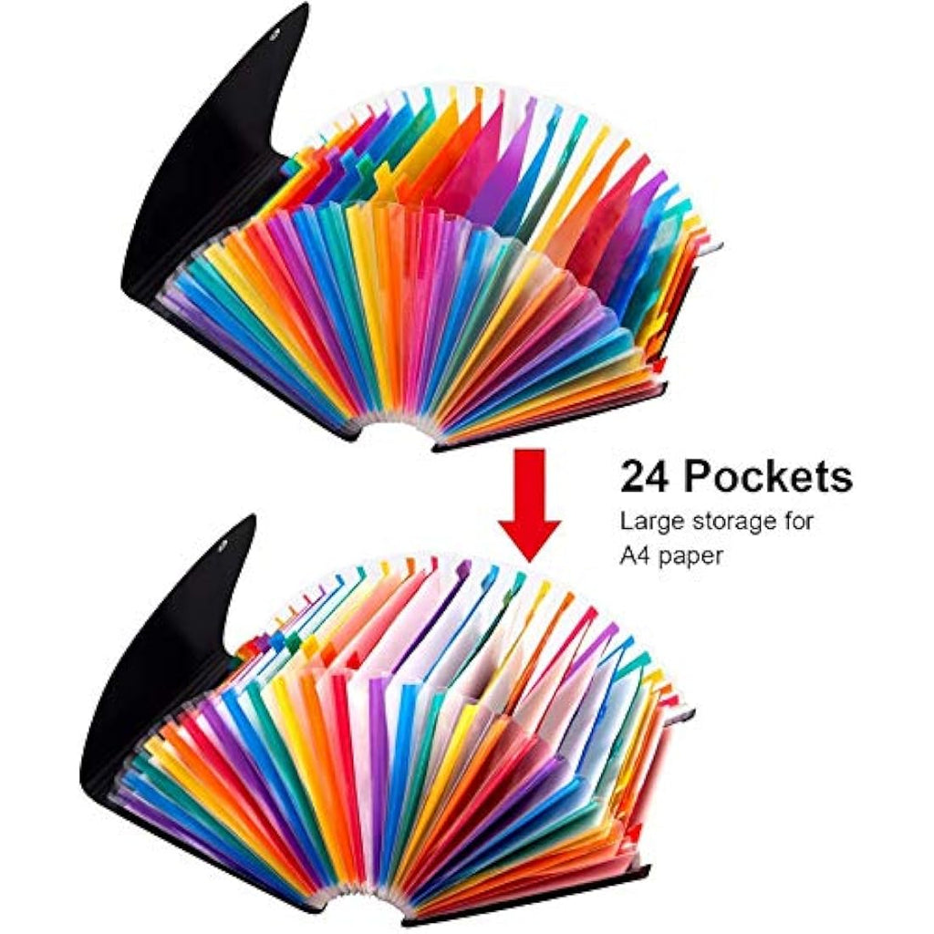 A4 Expanding File Organiser – 24 Pockets with Lid & Labels