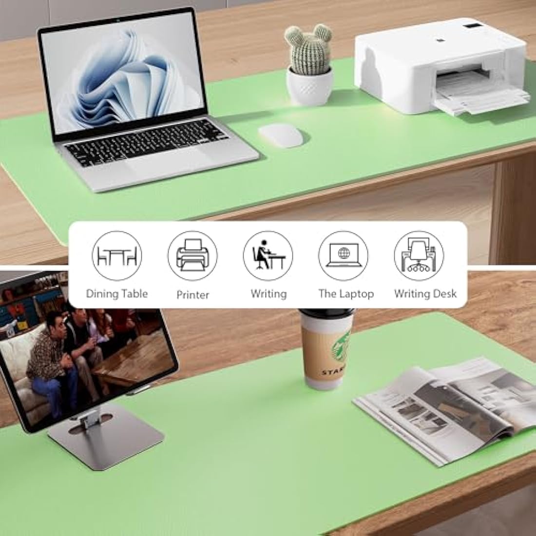 Aothia PU Leather Desk Mat – Waterproof Non-Slip Mouse Pad, Foam Green