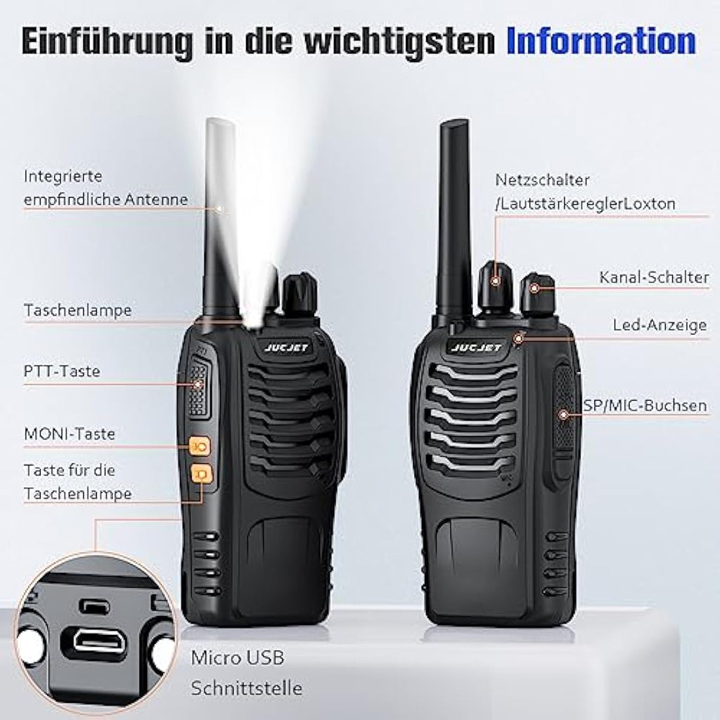 JUCJET 88E Long Range Walkie Talkies - Rechargeable 2-Way Radios (4 Pack)