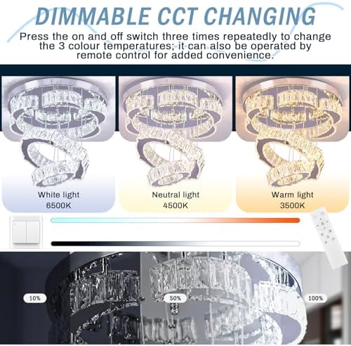 FRIXCHUR 15.7" Flower Crystal Chandelier | Dimmable LED Flush Mount Light