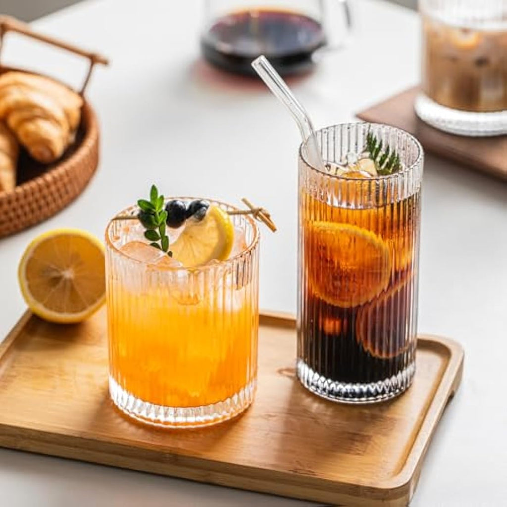 8-Piece Ribbed Glassware Set | Highball & Rocks Glasses