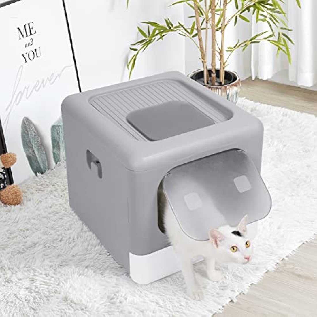 BingoPaw Foldable Cat Litter Box – Large Top Entry Tray with Drawer
