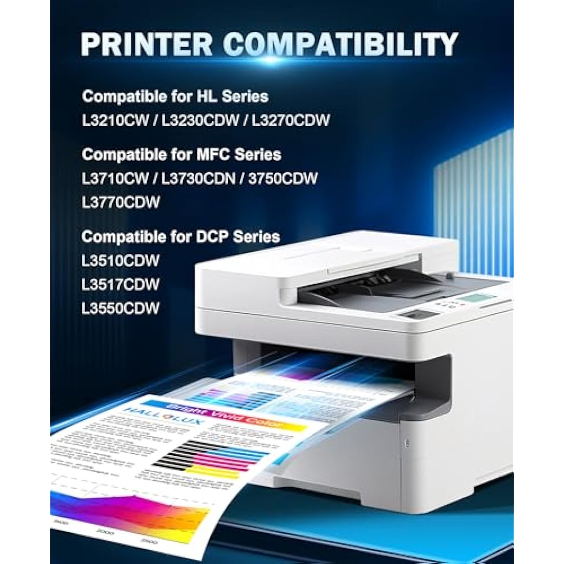 HALLOLUX TN-247 Compatible Toner Cartridge for Brother MFC-L3750CDW | 4-Pack