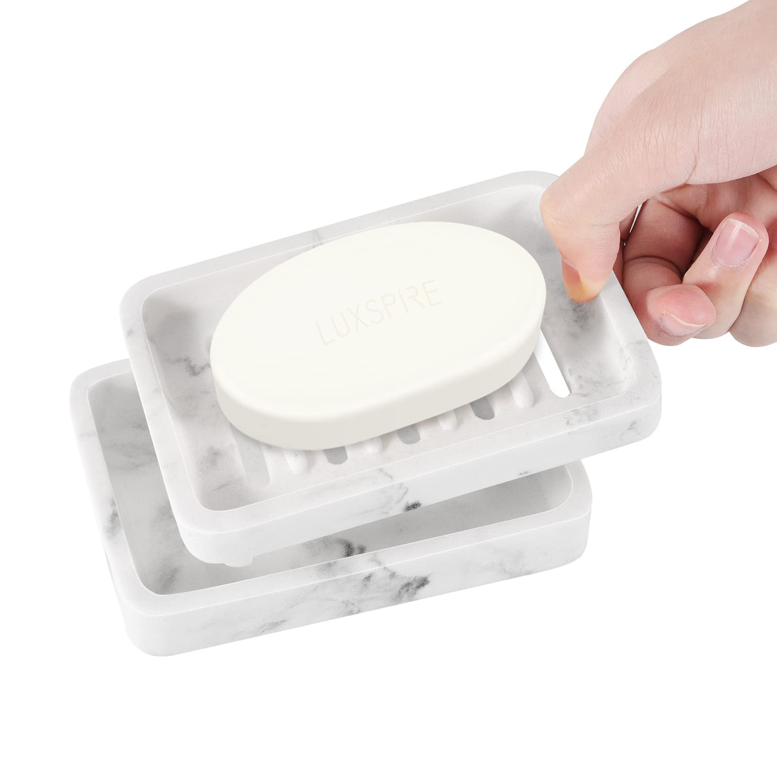 Luxspire Double Layer Draining Soap Dish | White Marble Resin Holder