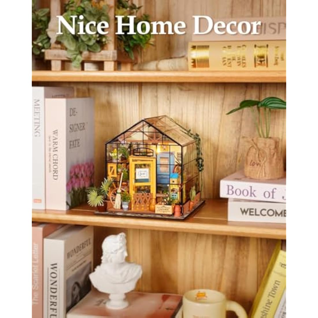 ROWOOD DIY Miniature Greenhouse Dollhouse Kit with LED Light - Wooden Model