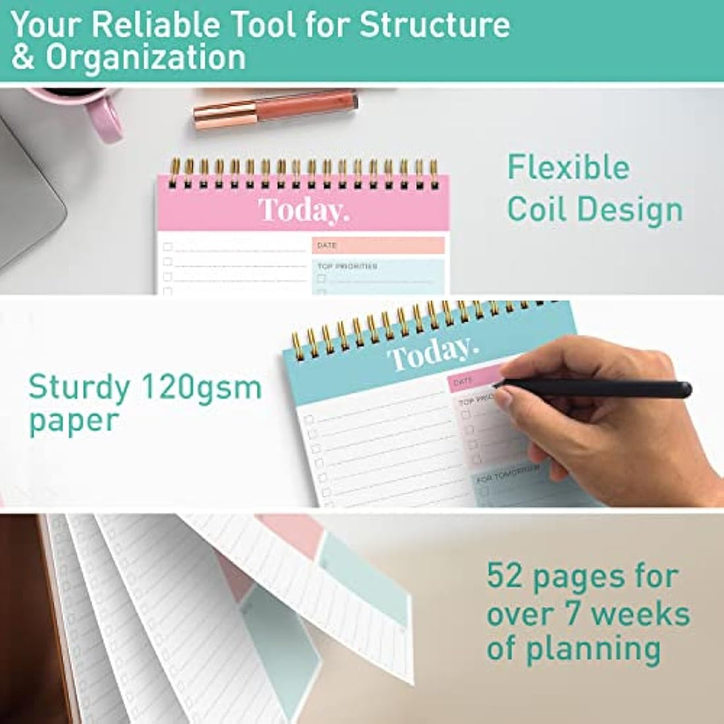 Jolof Store Undated Daily Planner Notepad - 52 Page Spiral To Do List