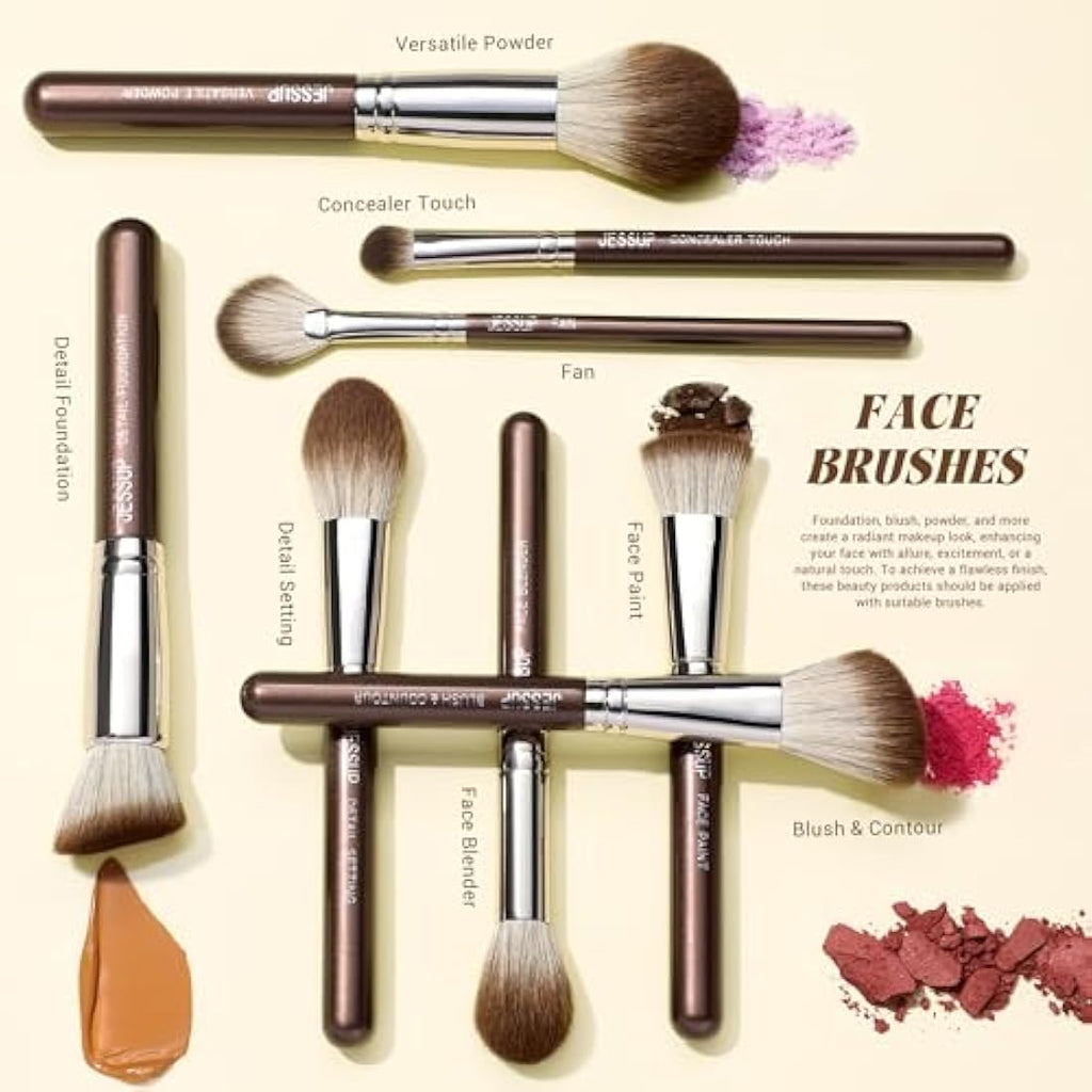 Jessup 25pcs Professional Makeup Brushes Set | Premium Synthetic - Brown