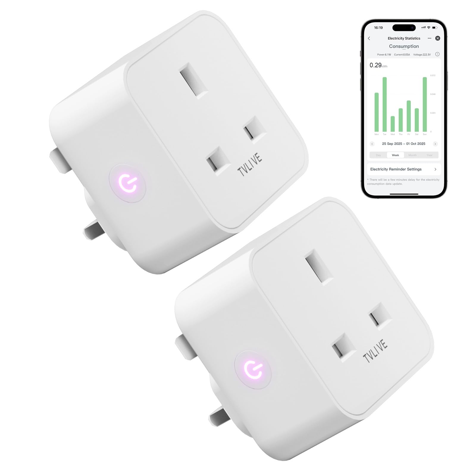 TVLIVE Smart Plug 2 Pack with Energy Monitoring for Alexa & Google Home