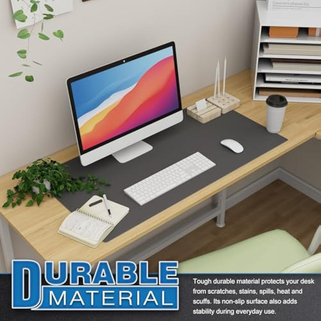 K KNODEL Dual-Sided Leather Desk Mat | Large Office Mouse Pad, Dark Gray