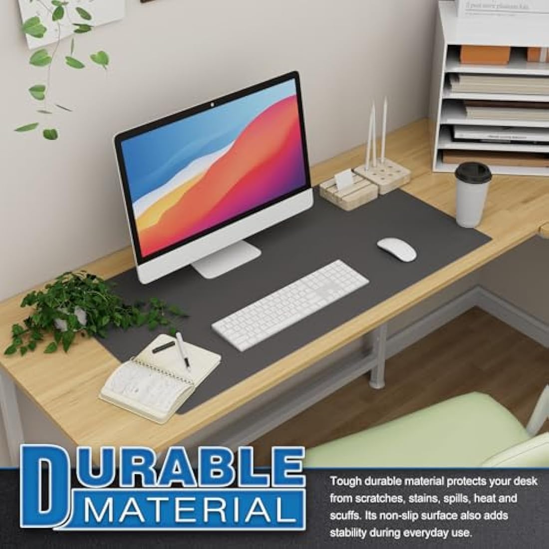 K KNODEL Dual-Sided Leather Desk Mat | Large Office Mouse Pad, Dark Gray
